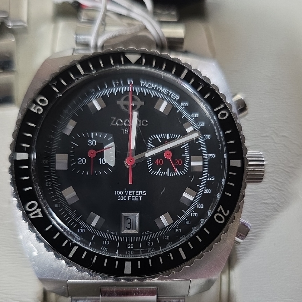 Zodiac Black and Silver Tachymeter Watch